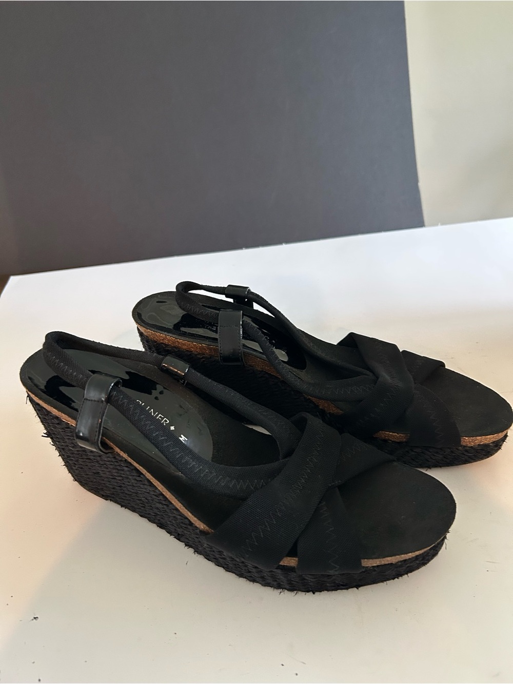 Donald J. Pliner Black Wedge Slingback Sandals